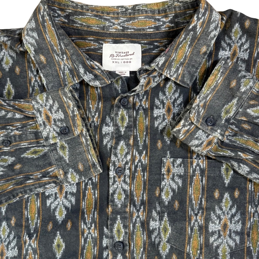 Cotton‎ On Vintage Re-Mastered Long Sleeve Button-Up Shirt Ikat Print Aztec XXL